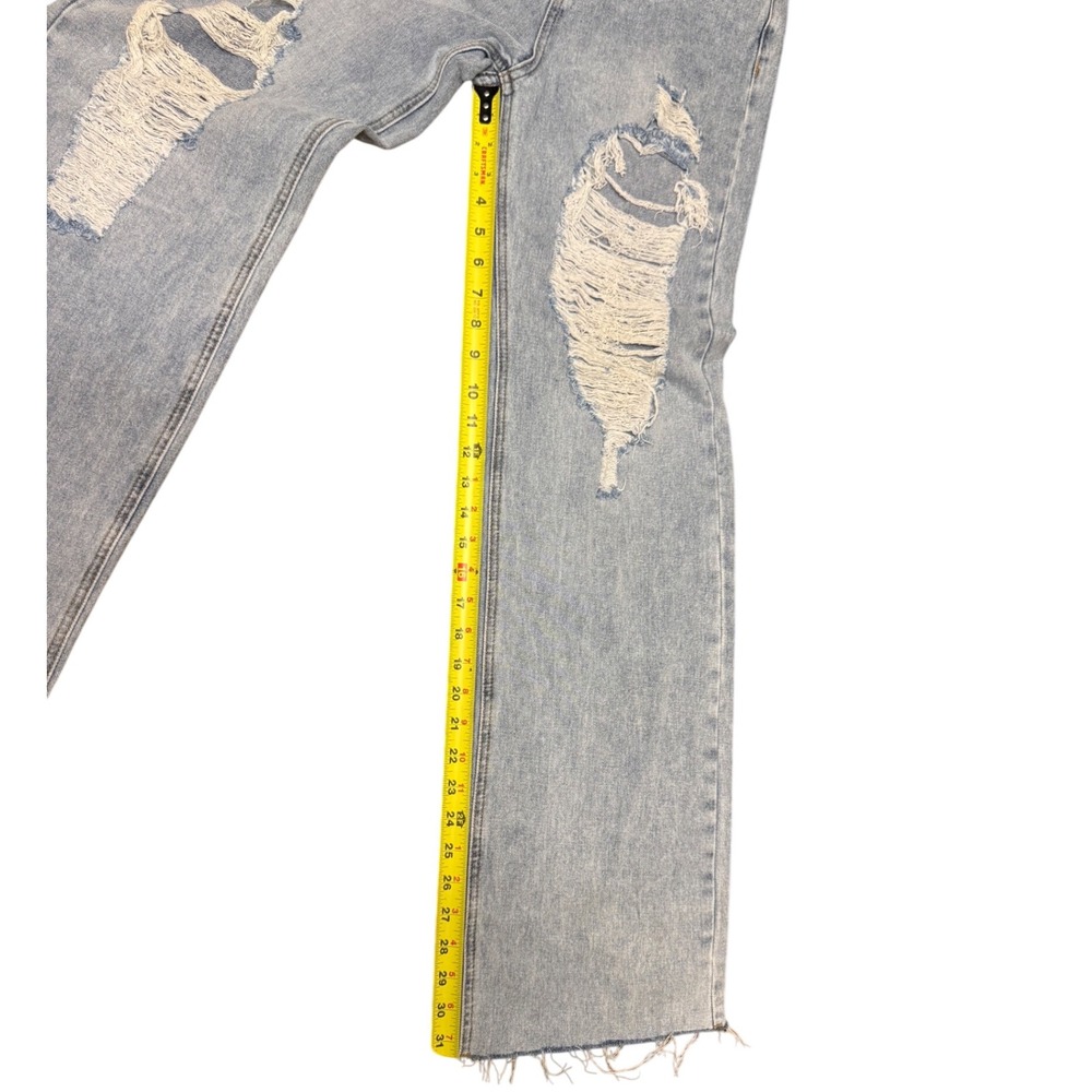 Boohoo High Waisted Extreme Ripped Wide‎ Leg Jeans Light Wash Distressed Denim - Picture 6 of 6